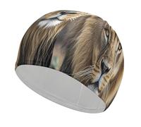African Lion Head Bathing Cap High Elasticity Swimming Caps Fit Both Long Hair Short Hair Comfortable Large Shower Cap for Drag Reduction and Hair Protection