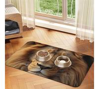 African Lion Head Dog Food Mats for Floors, 12x18 Inch Non-Slip Super Absorbent Pet Food Mat, Dishwasher Dog Mat for Food and Water, Cute Rubber Quick Dry Pet Feeding Mat for Dogs Puppy Cats