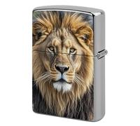 African Lion Head Lighter Case Metal Protective Cover with Double-Sided Art Design, Cool Lighters Pouch Shockproof Lighter Cover for Men Women Gifts, Lighters Not Included