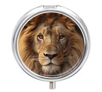 African Lion Head Pill Box,3 Compartments Round Small Pills Case Moisture-Proof Portable Pill Container for Travel Vitamins Fish Oil Supplements