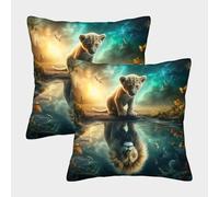 African Lion Pack of 2, Cushion Covers Cozy Decorative Square Throw Pillow Case Soft Polyester Throw King of Beasts Lion Pillow Covers for Sofa Bed Car Chair Cushion Cases 45x45cm