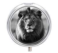 African Lion Pill Box Case 3 Compartment Travel Medicine Pill Organizer 3x A Day Portable Vitamin Organizer with Mirror Small Pillbox for Purse & Pocket Cute Daily Medicine Container Metal Vitamin Cas