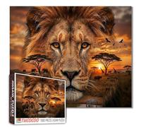 African Lion Puzzle Wildlife Jigsaw Elephants Zebras Giraffes Birds Flying Savanna Sunset 1000 Pieces Puzzles for Adults Beginner Challenging Family Activity Games DIY Crafts for Home Decor Gifts