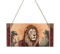 African Lion Rectangular MDF Wood Plaque Wall Art with Full Print and Hanging Rope for Home Wall Decor, Farmhouse Sign for Door, Window or Wall (Multiple Sizes)