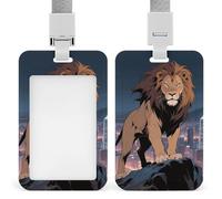 African Lion Retractable ID Badge Holder with Lanyard - Vertical Badge Reel,Keychain Clip,Name Tag Id Card Holder Protector for Nurse Officer Teacher Security Staff Women Men