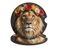 African Lion Wearing A Flower on Its Head Car Cup Coasters, 2 Pack Universal Non Slip Cup Holders Coasters, Cute Creativity Cup Coaster 2.6" Auto Interior Accessories