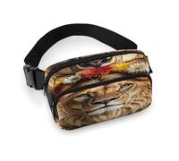African Lion Wearing A Flower on Its Head Fanny Pack Belt Bag with Adjustable Strap Fashion Waist Bag for Outdoor Sports Hiking, white, 20x13cm, Full Printed Waist Bag