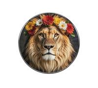 African Lion Wearing A Flower on Its Head Fridge Magnet Sticker, Round Magnets for Kitchen, Alloy Refrigerator Magnetic Freezer Decor Accessories, Home, Cabinet, and Photos, DIY, Art Projects