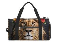 African Lion Wearing A Flower on Its Head Gym Bag for Men Women Water Resistant Duffle Bag Travel Lightweight Bag for Travel Sports, white, One Size