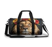 African Lion Wearing A Flower on Its Head Gym Bag for Men Women Water Resistant Duffle Bag Travel Lightweight Bag for Travel Sports, white, 17.7in/9in/9in