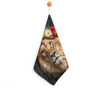 African Lion Wearing A Flower on Its Head Hand Towels for Bathroom, Quick-Drying Square Hanging Hand Towels with Lanyard 1PCS, Soft Hand Dry Towels for Kitchen, Hotel, Travel, Hostel, Camping