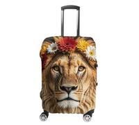 African Lion Wearing A Flower on Its Head Luggage Cover for Travel, Washable Suitcase Protector for Home, Anti Scratch Luggage Covers with Zippers on Both Sides, Stretchable Outdoor Accessories, white