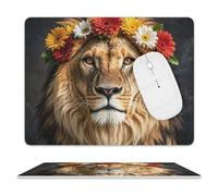 African Lion Wearing A Flower on Its Head Mouse Pad for Office, Leather Mouse Mat with Non-Slip Base, Waterproof Desk Pad Protector for Home, Personalized Mouses Mat for Travel, Outdoor, 10" X 8"