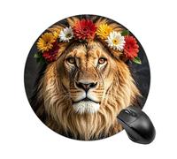 African Lion Wearing A Flower on Its Head Mouse Pad for Office, Mouse Mat with Non-Slip Base, Waterproof Desk Pad Protector for Home, Personalized Mouses Mat for Travel, Outdoor, 7.8" X 7.8"