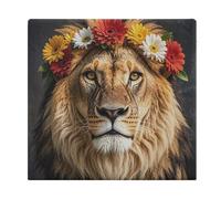 African Lion Wearing A Flower on Its Head Seat Cushion Cover Square Pillows Seating for Adults, Comfort Soft Floor Pillow for Living Room, Non-Slip Memory Foam Chair Pad with Removable Cover, 13.8x15