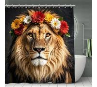 African Lion Wearing A Flower on Its Head Shower Curtain for Home, Reusable Curtain Liner with Hooks, Lightweight Bath Curtains for Hotel, Waterproof Bath Curtains for Gym, Apartment, 70.8"x70.8"