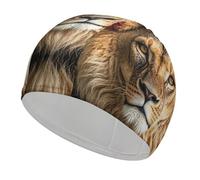 African Lion Wearing A Flower on Its Head Swim Cap Unisex Adult Swimming Cap Non Slip Pool Hat Comfortable Durable Easy to Put On and Off Waterproof Swim Hat Keep Hair Dry