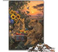 African Lions Picnic Jigsaw Puzzles for Adults 1000 Piece Puzzle, for Age 14+ Fun Games Fun Activities at Home, Birthday Gifts, Travel Gifts (size 26x38cm)