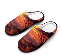 African Lions Savanna Sunset Mens Winter Warm Slippers Rubber Sole Comfortable Cotton House Shoes For Daily Wear 7-8（40-41）