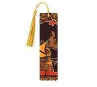 African Map Ethnic Pattern Bookmark, Wooden Bookmarks for Book Lovers Handmade Wood Book Mark with Tassel Reading Page Markers Ornament Wooden Gift Tags Labels for Craft Decorations