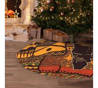 African Map Ethnic Pattern Christmas Tree Skirt 48" Artificial Tree Mat Cover Merry Christmas Burlap Xmas Tree Skirt for Christmas Decoration Holiday Indoor Outdoor Winter Party Decor