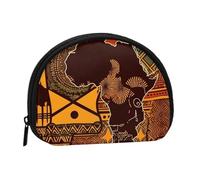 African Map Ethnic Pattern Coin Purse Personalized Coin Bag for Women Men Change Purse Small Wallets with Zipper Mini Shell Coin Pouch Outdoor Shopping Change Storage Bag Handbags Gifts