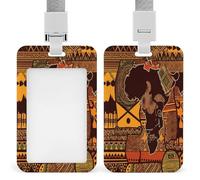 African Map Ethnic Pattern ID Badge Holder Waterproof Card Protector Push-Pull Slot Work ID Card Holder with Lanyard Personalized Detachable Card Holders for Office Corporate Use