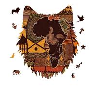 African Map Ethnic Pattern Jigsaw Puzzle 175PCS Wolf Head Design Puzzle Wooden Jigsaw Puzzles for Adults Families