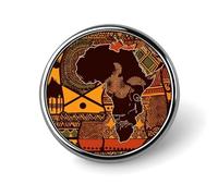 African Map Ethnic Pattern Lapel Pins Metal Pin Badge Personalized Pinback Button Badges Classic Round Badge Recognition Enamel Lapel Pin for Jackets, Backpacks, Bags
