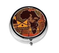 African Map Ethnic Pattern Pill Box Metal Round Small Pill Case Cute 3 Compartment Pill Organizer Portable Travel Pillbox Mini Pill Container Holder for Daily Medicine Supplement Vitamin