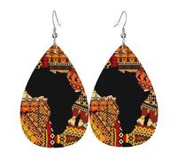 African Map Ethnic Pattern Print Leather Earring for Women - Lightweight Dangle Earrings, Fashion Statement Costume Jewelry