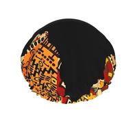 African Map Ethnic Pattern Print Shower Cap for Women & Men - Reusable, Double Layer, Breathable, Hair Bath Cap L