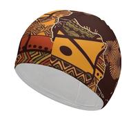 African Map Ethnic Pattern Swim Cap for Women Men Swimming Hat Bath Waterproof Pool Caps for Long Thick Curly Hair