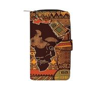 African Map Ethnic Pattern Wallet Multifunctional Leather Wallets for Men Compact Long Wallet Credit Card Holder Passport Bag