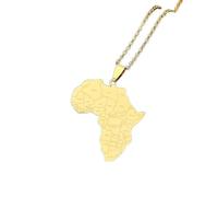 African Map Gold Necklace with National Boundaries Outlined, Country Names Engraved Stainless Steel