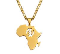 African Map Symbol Pendant Necklaces,Women Men Adinkra Gye Nyame Ethnic Jewelry Ghana,Vintage Outline Trendy Patriotic Ethnic Unisex Accessories,Adjustable Chain Charm Outline Trendy,Gold,45Cm