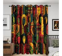 African Mask Blackout Curtains for Bedroom, Tribal Ethnic Afro Pattern Thermal Eyelet Drapes for Living Room, 52 x 63 Inch 2 Panels, Home Decoration - Y853