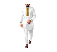 African Men’s Suits Dashiki Shirt Pants 2 Pieces Set Gold Embroidery Outfits Zipper Tops Traditional Tribal Attire