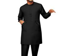 African Men Traditional Clothing Set Full Sleeve Dashiki Long Shirts and Pants 2 Piece Set African Suits, Black, XL