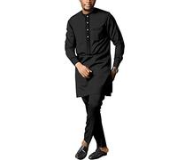 African Men's Formal Clothes Dashiki Shirt and Pant Two Piece Suit Traditional Long Sleeve Outfits, Black, L