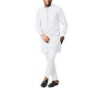 African Men's Formal Clothes Dashiki Shirt and Pant Two Piece Suit Traditional Long Sleeve Outfits, White, Large