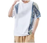 African Men's T-Shirt with Cashew Floral Pattern, Traditional Crew Neck, Breathable Cotton Material, Stylish Design for Leisure, Special Occasions, Comfortable Fit, High Quality, White, L
