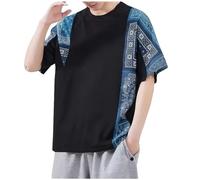 African Men's T-Shirt with Cashew Floral Pattern, Traditional Crew Neck, Breathable Cotton Material, Stylish Design for Leisure, Special Occasions, Comfortable Fit, High Quality, black, M