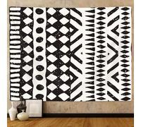 African Mud Cloth Tapestry Wall Hanging Art, Black and White Tribal Afrocentric Ethnic Bohemian Motif with Geometric Elements Wall Decor Tapestries for Bedroom Living Room Dorm Office Party
