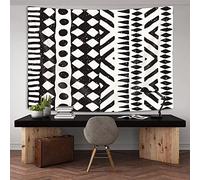 African Mud Cloth Tapestry Wall Hanging Art, Black and White Tribal Afrocentric Ethnic Bohemian Motif with Geometric Elements Wall Decor Tapestries for Bedroom Living Room Dorm Office Party