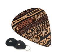 African Mud Cloth Tribal 1 Printed Guitar Picks, 6 Pack with Leather Keychain Pick Holder - 0.46mm, 0.71mm, 0.96mm Assorted Thickness for Acoustic Ukulele, Electric Guitar, Acoustic Guitar, Bass