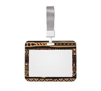 African Mud Cloth Tribal 1 Printed ID Badge Holder with Lanyard, Clear Plastic Badge Holder for Work, School, Hospital, Security - Water Resistant & Dirt Proof