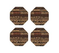 African Mud Cloth Tribal 1 Printed Octagon Coasters 4 PCS for Drinking, Leather Coaster for Home Decor Tabletop Protection