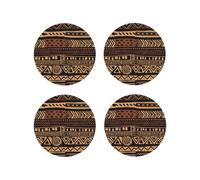 African Mud Cloth Tribal 1 Printed Round Shape Coasters 4 PCS for Drinking, Leather Coaster for Home Decor Tabletop Protection