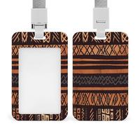 African Mud Cloth Tribal ID Badge Holder Waterproof Card Protector Push-Pull Slot Work ID Card Holder with Lanyard Personalized Detachable Card Holders for Office Corporate Use